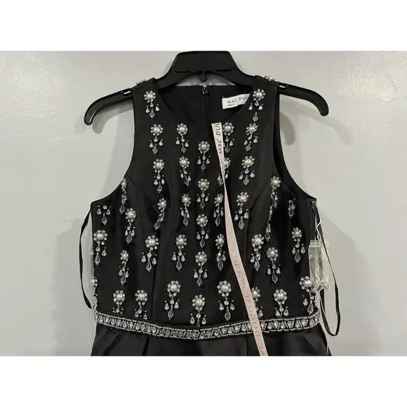 Mac Duggal 48803 Black High Neck Sleeveless Beaded Ball Gown Sz 2 NWOT